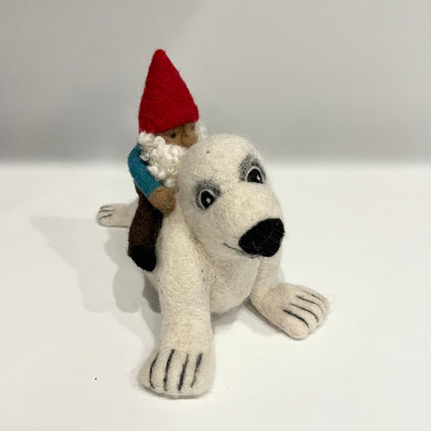 Harp seal with gnome rider